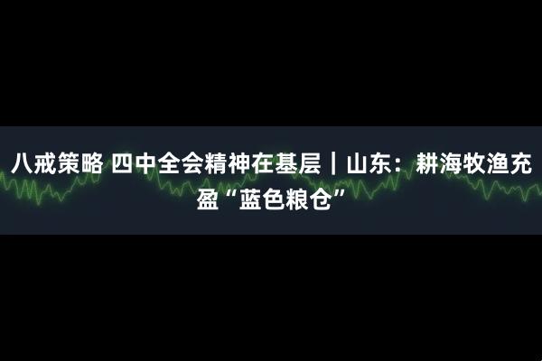 八戒策略 四中全会精神在基层｜山东：耕海牧渔充盈“蓝色粮仓”