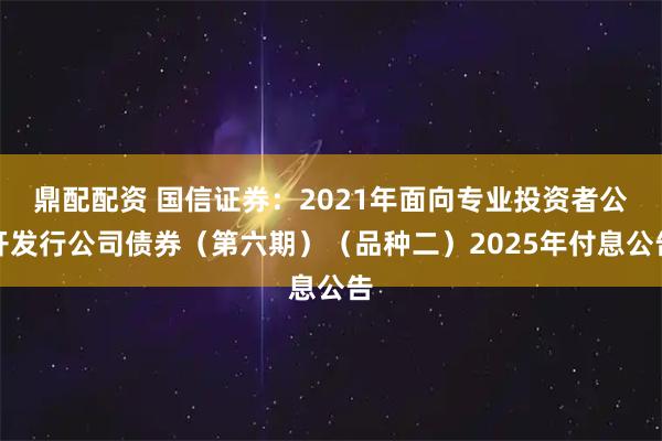鼎配配资 国信证券：2021年面向专业投资者公开发行公司债券（第六期）（品种二）2025年付息公告